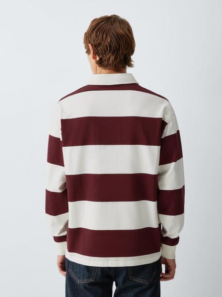 Barbour Tate Cotton Stripe Rugby Shirt, Wine/White - view 2, Wine/White