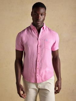 Joules Linen Short Sleeve Shirt, Pink, Pink
