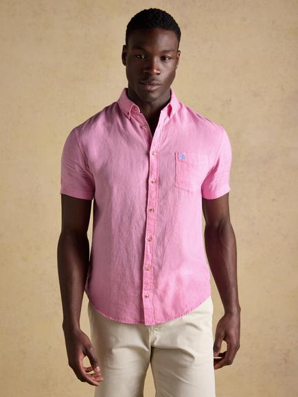 Joules Linen Short Sleeve Shirt, Pink, Pink