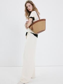 Mango Contrast Detail Woven Handbag, Brown - view 2, Brown