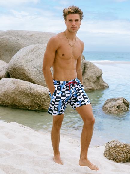 Chelsea Peers Checkerboard Sharks Swim Shorts, Navy, Navy