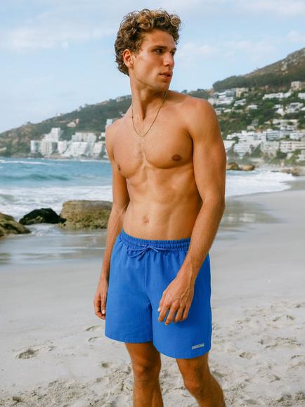 Chelsea Peers Seersucker Swim Shorts, Blue