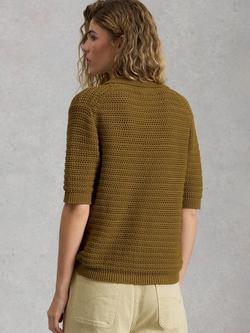 White Stuff Cooper Crochet Polo Shirt, Green Khaki - view 2, Green Khaki