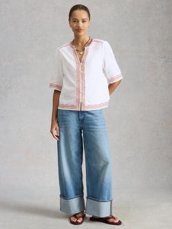 White Stuff Lizzie Embroidered Trim Top, Ivory, Ivory