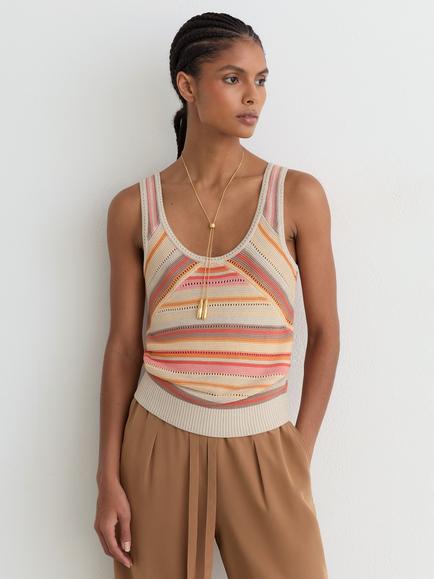 Reiss Stripe Tank Top, Neutral/Coral