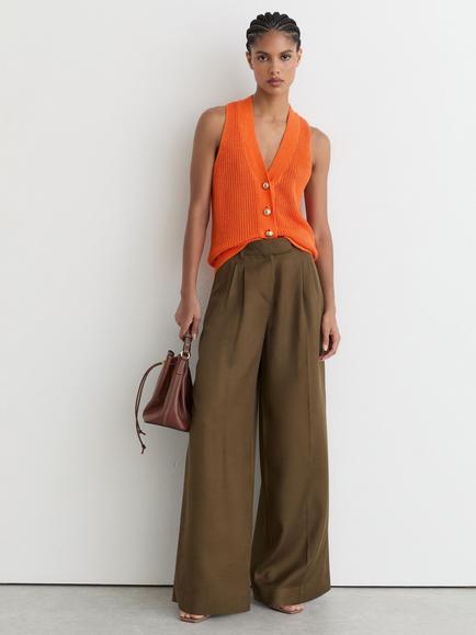 Reiss Robin Linen Tank Top, Orange, Orange