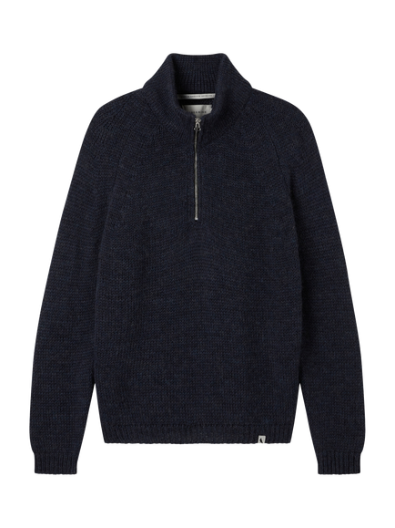 Peregrine Bristol Zip Neck Wool Jumper, Marine, Marine