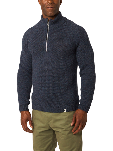 Peregrine Bristol Zip Neck Wool Jumper, Marine, Marine