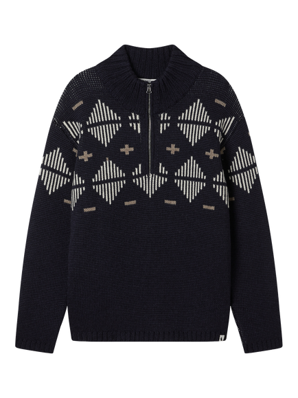 Peregrine Mountain Zip Neck Wool Jumper, Navy, Navy