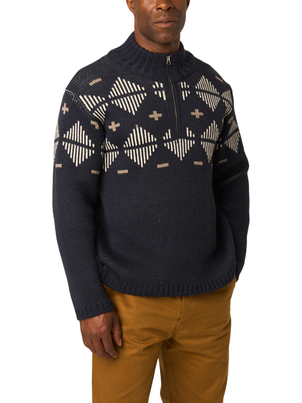 Peregrine Mountain Zip Neck Wool Jumper, Navy, Navy