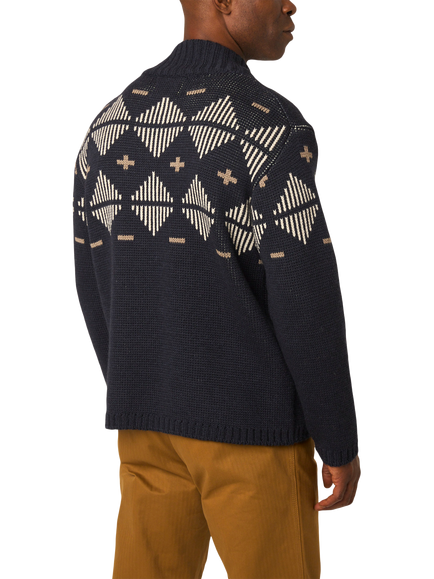 Peregrine Mountain Zip Neck Wool Jumper, Navy - view 2, Navy