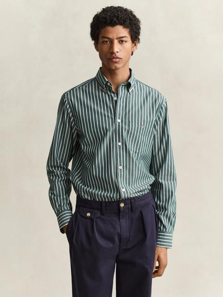 GANT Button Down Stripe Cotton Shirt, Dark Emerald, Dark Emerald