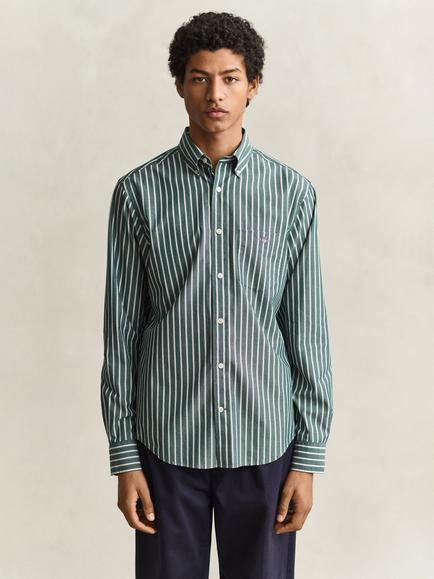 GANT Button Down Stripe Cotton Shirt, Dark Emerald - view 2, Dark Emerald
