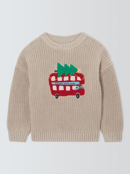 John Lewis Kids' Festive Bus Jumper, Gray Morn, Gray Morn