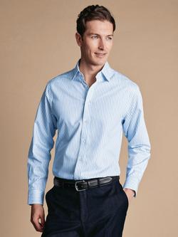 Charles Tyrwhitt Pure Cotton Long Sleeve Stripe Shirt, White & Sky, White & Sky