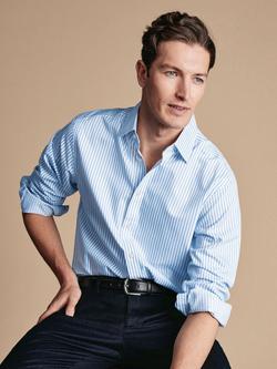 Charles Tyrwhitt Pure Cotton Long Sleeve Stripe Shirt, White & Sky - view 2, White & Sky