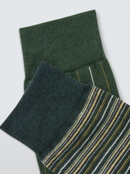 John Lewis Made in Italy Cotton Cashmere Blend Stripe Socks, Pack of 2, Green - view 2, Green