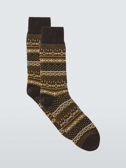 John Lewis Made in Italy Cotton Blend Fairl Isle Socks, Brown Tan