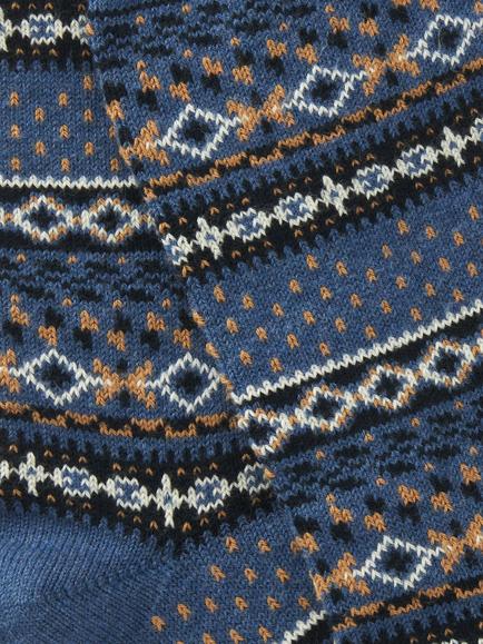 John Lewis Made in Italy Cotton Blend Fairl Isle Socks - view 2, Blue