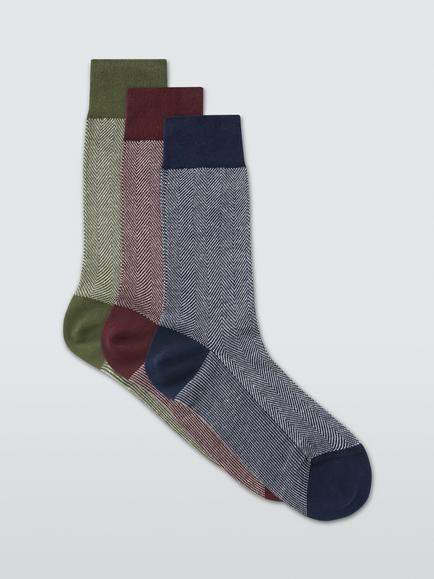 John Lewis Made in Italy Cotton Blend Herringbone Socks, Pack of 3, Multi, Multi