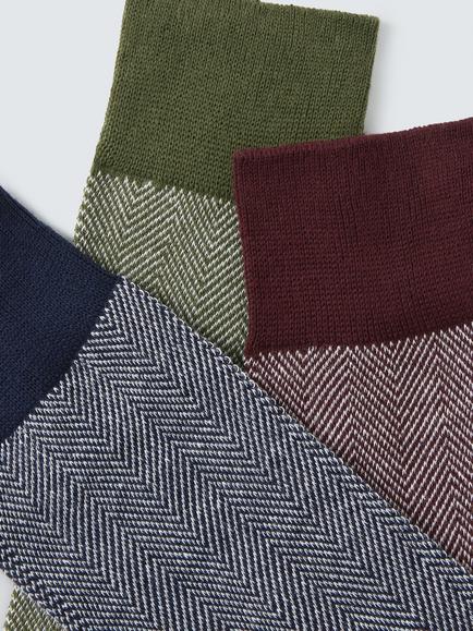 John Lewis Made in Italy Cotton Blend Herringbone Socks, Pack of 3, Multi - view 2, Multi