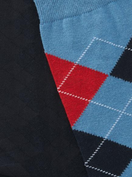John Lewis Made in Italy Cotton Cashmere Blend Argyle Check Socks, Pack of 2, Blue Multi - view 2, Blue Multi