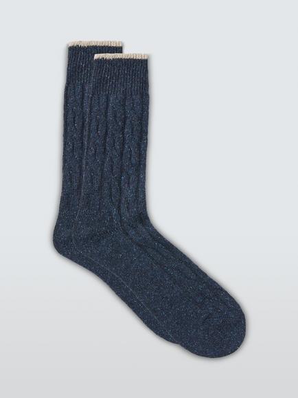 John Lewis Made in Italy Wool Silk Blend Knit Boot Socks, Navy