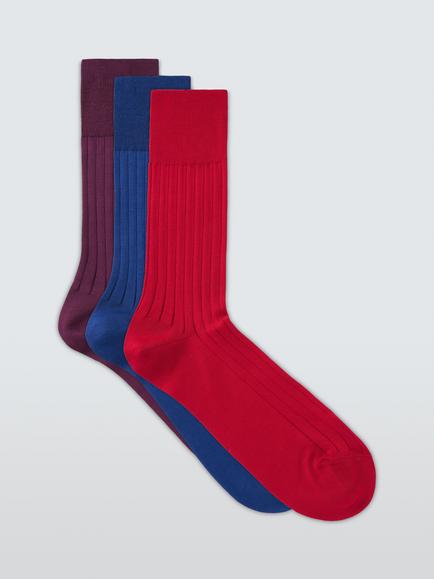 John Lewis Made in Italy Mercerised Cotton Blend  Socks, Pack of 3, Multi, Multi