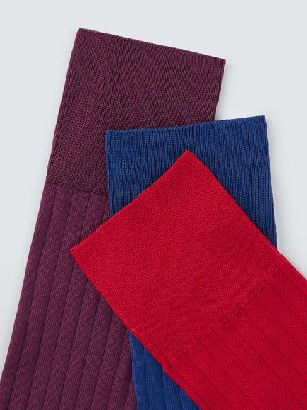 John Lewis Made in Italy Mercerised Cotton Blend  Socks, Pack of 3, Multi - view 2, Multi