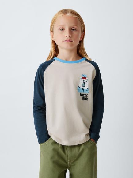 John Lewis Kids' Arctic Bear Long Sleeve Top, Gray Morn, Gray Morn