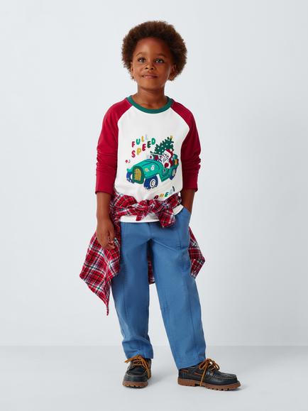 John Lewis Kids' Santa Car Long Sleeve Top, White/Blue - view 2, White/Blue