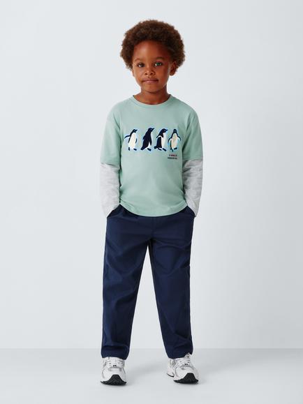 John Lewis Kids' Penguin Pals Long Sleeve Top, Silver Blue - view 2, Silver Blue