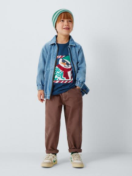 John Lewis Kids' Snowman Long Sleeve Top, Estate Blue - view 2, Estate Blue
