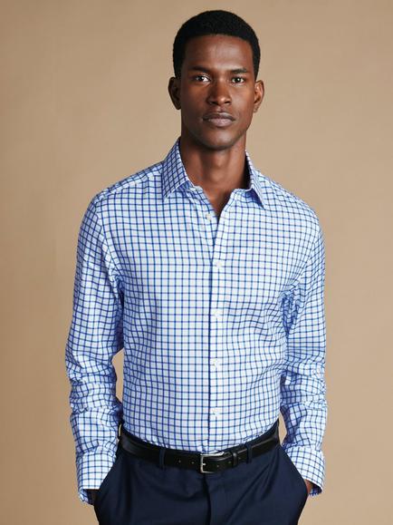 Charles Tyrwhitt Pure Cotton Long Sleeve Check Shirt, Royal Blue, Royal Blue