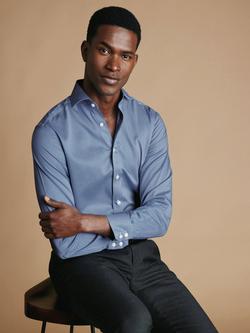 Charles Tyrwhitt Puppytooth Non-Iron Cotton Twill Cutaway Collar Extra Slim Fit Shirt, Royal Blue - view 2, Royal Blue
