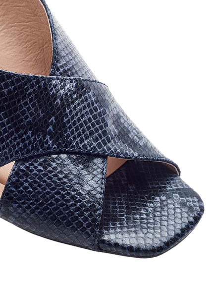 Moda in Pelle Naylani Block Heel Cross Strap Sandals - view 2, Navy - Snake