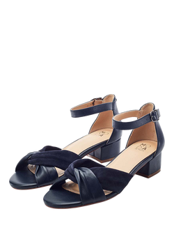 Moda in Pelle Macadima Leather Block Heel Sandals, Navy - view 2, Navy