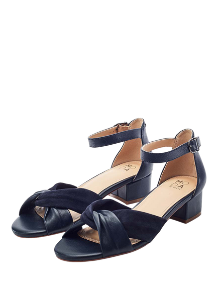 Moda in Pelle Macadima Leather Block Heel Sandals, Navy - view 2, Navy