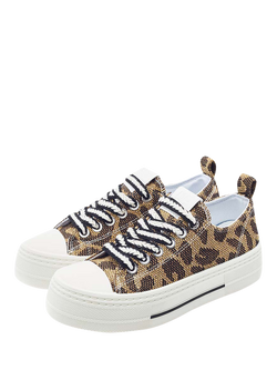 Moda in Pelle Betta Raffia Lace Up Trainers, Black Multi - view 2, Black Multi