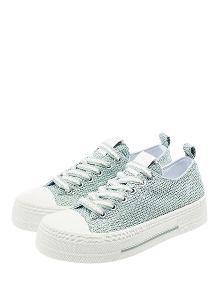Moda in Pelle Betta Raffia Lace Up Trainers, Mint Green - view 2, Mint Green