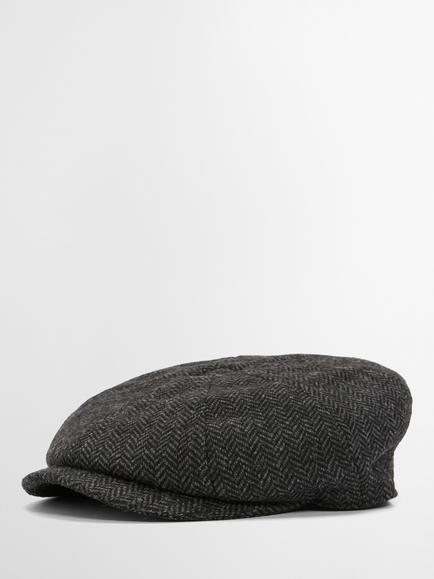 Barbour Fyne Tweed Flat Cap, Charcoal, Charcoal