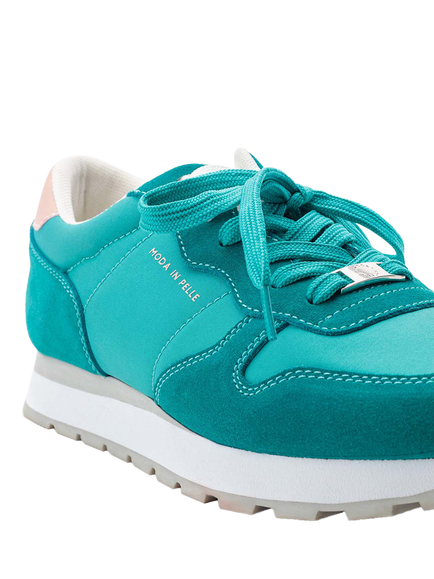 Moda in Pelle Billiee Suede Lace Up Trainers - view 2, Turquoise