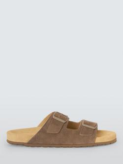 John Lewis Penzance Leather Footbed Sandals, Taupe, Taupe