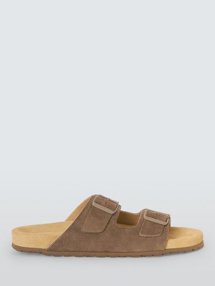 John Lewis Penzance Leather Footbed Sandals, Taupe, Taupe