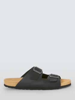 John Lewis Polperro Leather Footbed Sandals, Black, Black