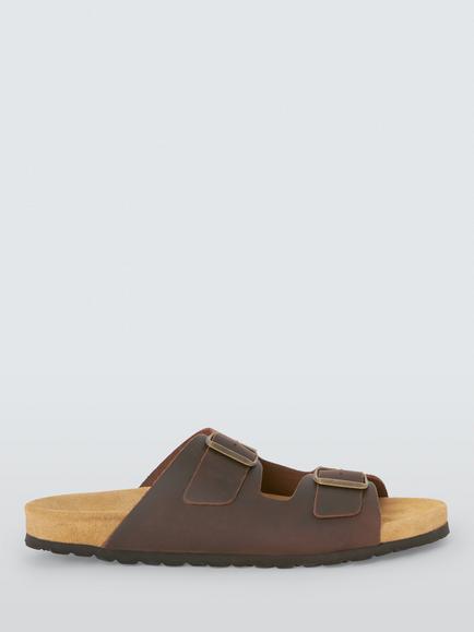 John Lewis Polperro Leather Footbed Sandals, Tan, Tan