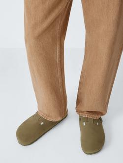 John Lewis Portrush Suede Clogs, Khaki - view 2, Khaki