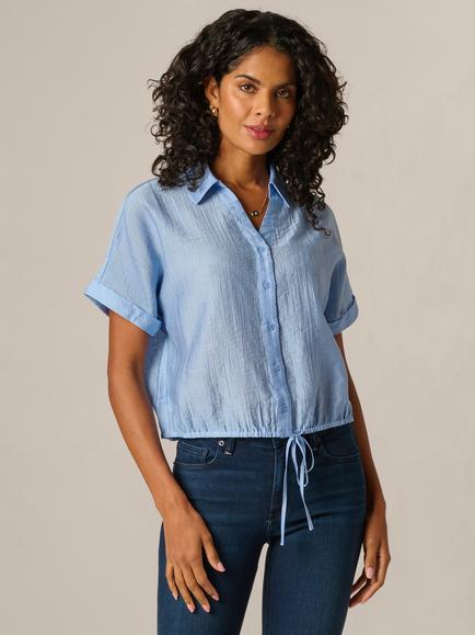 Adrianna Papell Front Tie Woven Blouse, Classic Blue, Classic Blue