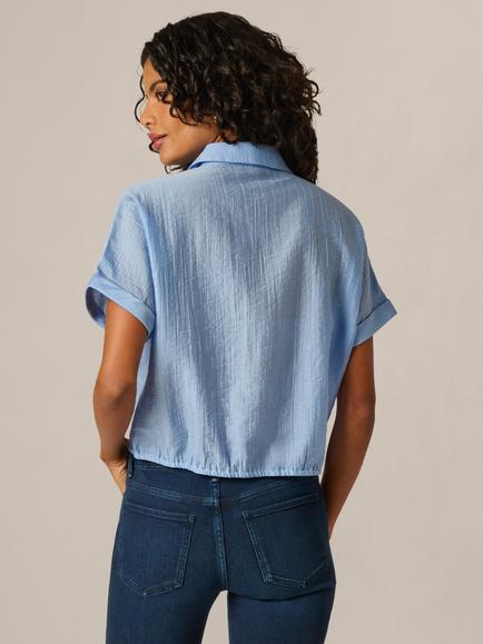 Adrianna Papell Front Tie Woven Blouse, Classic Blue - view 2, Classic Blue