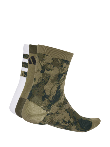 adidas Kids' Cotton Blend Camo Ankle Socks, Pack of 3, Olive Strata/White, Olive Strata/White